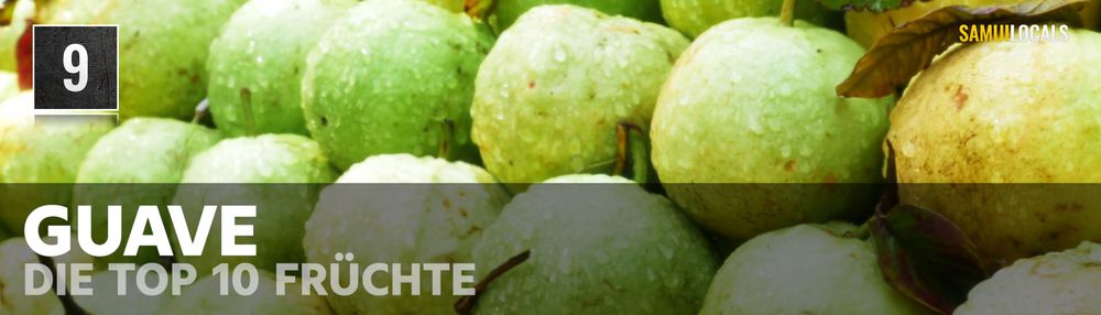Grüne Guaven auf einem Marktstand in Thailand