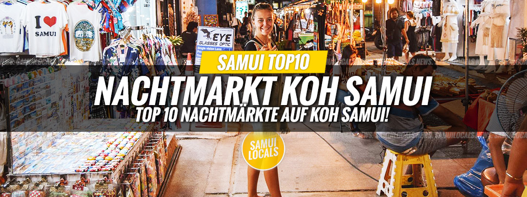 Bunt beleuchteter Stand auf einem Nachtmarkt auf Koh Samui