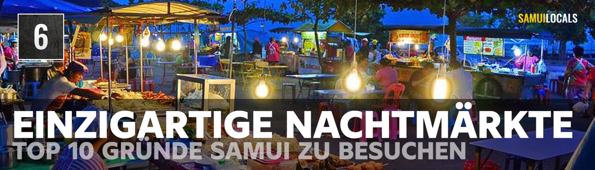 Bunter Nachtmarkt mit Ständen und Besuchern auf Koh Samui