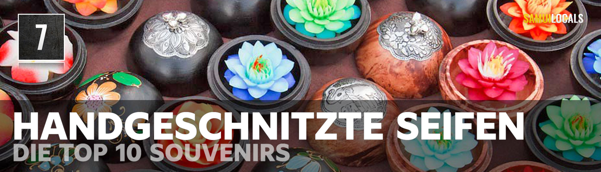 Handgeschnitzte Seifen in Blütenform als Souvenir aus Thailand